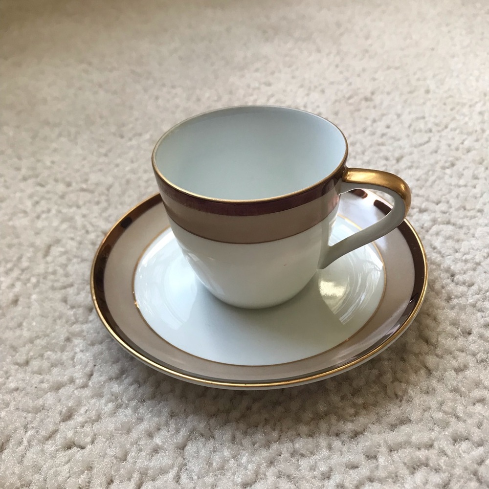 Vintage Sango Fine China Demitasse Cup & Saucer Set - Gold Trim